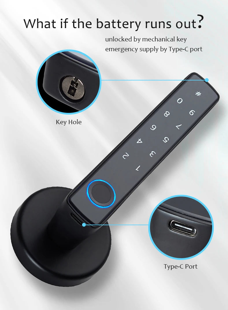 Tuya Smart Fingerprint Door Lock knob Bluetooth Wireless Digital Door Lock Keyless Entry Door Lock Home Security Remote Lock