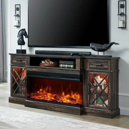 3-Sided Electric Fireplace TV Stand TVs up to 80'', Entertainment Center Glass Door Storage Cabinet, 70'' Large Stands 36'' - MarvelouStoree