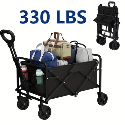 Heavy-Duty Folding Utility Wagon - Collapsible, Portable, and Spacious Cart with Wheels for Camping, Shopping, Sports, Picnic,