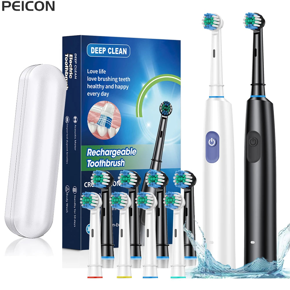 Electric Toothbrush Rotary Rechargeable Electric Toothbrush for Adults Rotating Electric Toothbrushes with 8 Soft Brush Heads