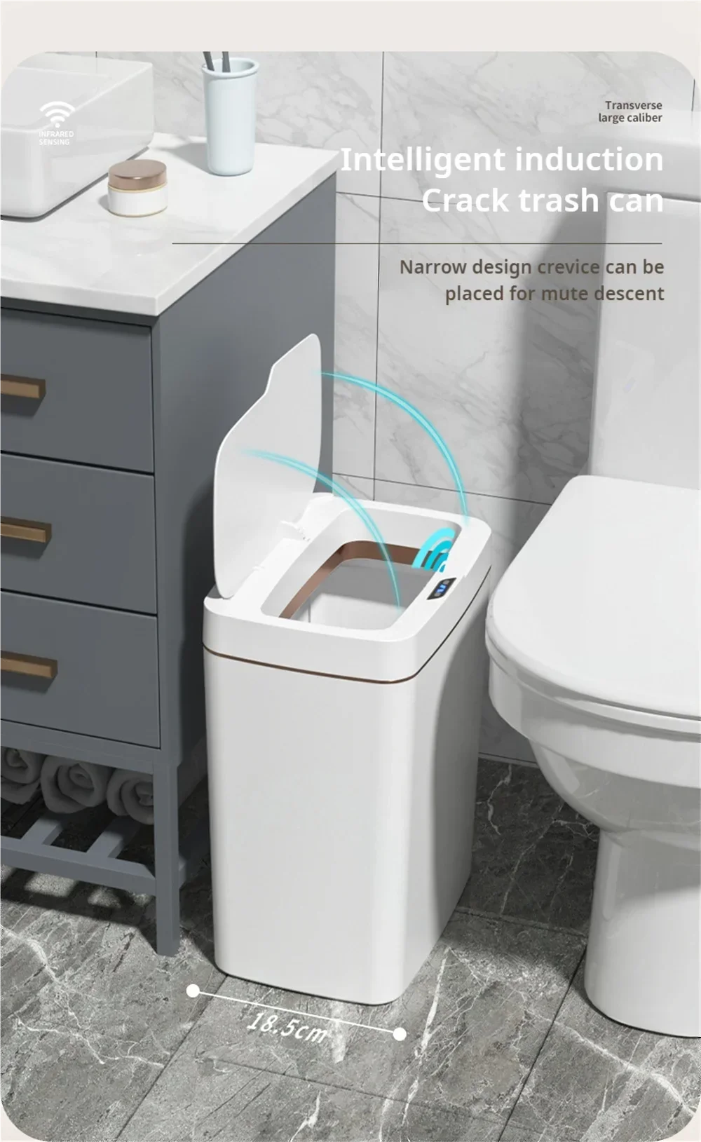 15L smart bathroom trash can white non-contact narrow smart sensor trash can smart home automatic bagging electronic trash can