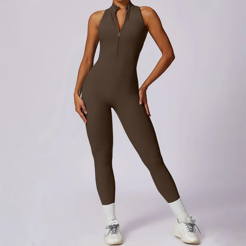 Backless Jumpsuits Zipper Sports Bodysuits Women Yoga Sets Sportswear Fitness Overalls One Piece Suit Workout Playsuit Female