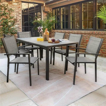 7 Piece Terrace Dining Outdoor Furniture Set with Weatherproof Table and 6 Stackable for Garden - MarvelouStoree