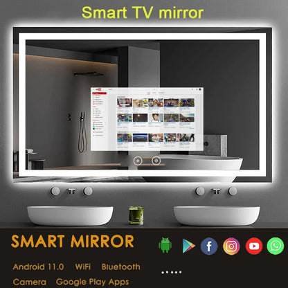 Wholesale smart mirror Hotel Home Project Touch Screen TV Mirror Android WIFI apps backlit light smart mirror bathroom