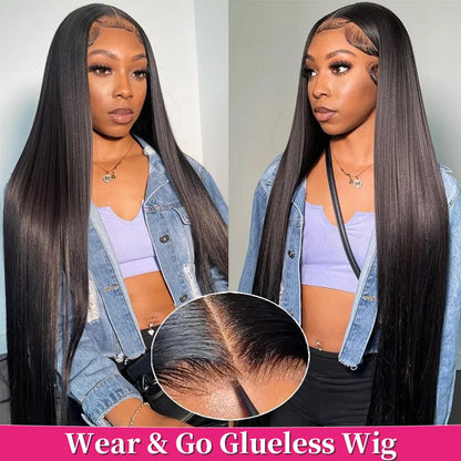 30 32Inch Smooth Straight 6x4 HD Lace Wear and Go Glueless Wig Human Hair Pre Plucked 5x5 Lace Closure Wigs For Women Bling Hair