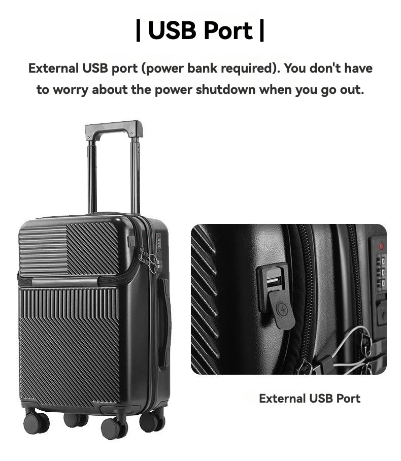 2024 New Durable Luggage Sets Suitcase Front Open TSA Lock USB Slient Spinner Wheel Charging Men Carry-On Travel 20/22/24/26