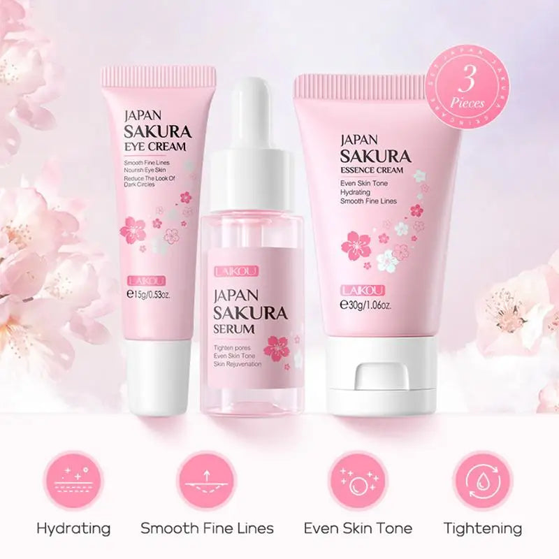 Sakura Facial Cleaner Korean Face Serum Anti Acne Peeling Gel Moisturize Fade Dark Circles Eye Cream Skin Care Set women gift