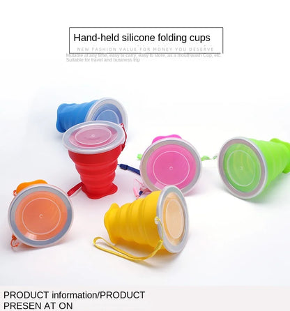 Portable Silicone Retractable Folding Cup Outdoor With Cover Coffee Handcup Camp Picnic Hiking Mini Water Glass Drinkware