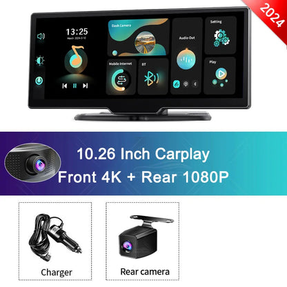 OBDPEAK k2 2.0 Dash Cam 10.26" 4K Car Dvr Camera Carplay & Android Auto GPS Navigation Rearview Mirror Dashboard Video Recorder