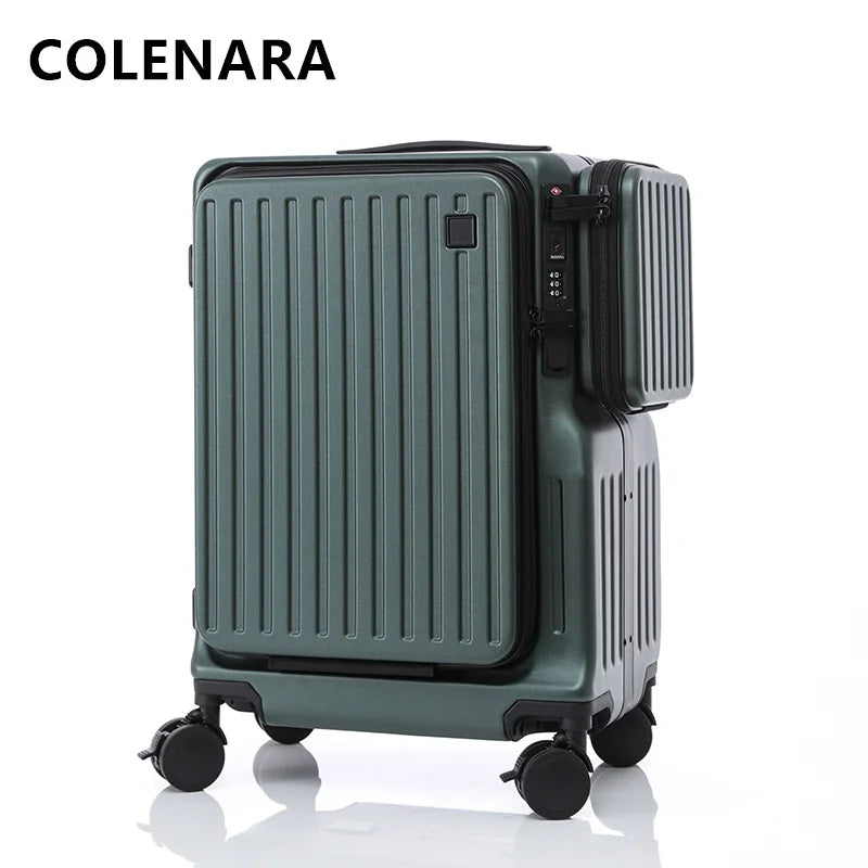 COLENARA Carry-on Travel Luggage Front Opening Laptop Boarding Case 20 Inch USB Charging Trolley Case Women's Cabin Suitcase