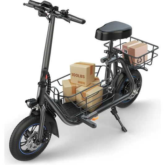 Electric Scooter with Seat for Adults, 550W Powerful Motor, 20-Mile Range, Speed up to 18.6MPH, Ample Storage for Pets