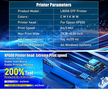 A4 L8058 DTF Printer A4 with Roll Feeder A4 XP600 DTF Transfer Printing Machine A4 with White Stirring System for DIY Clothes