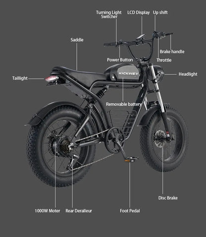 4.0Fat Electric Bike for Adults, 1500W 40MPH,48V 20/23AH,Max 75Miles Electric Motorcycle 20" Fat Tire Dirt Bike,  7-Speed E-Bike