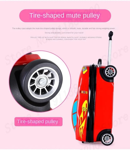 Cartoon Kids Suitcase Boys Can Ride 18" Trolley Box Car Elementary School Backpack with wheels 13" Travel Luggage Boarding Box