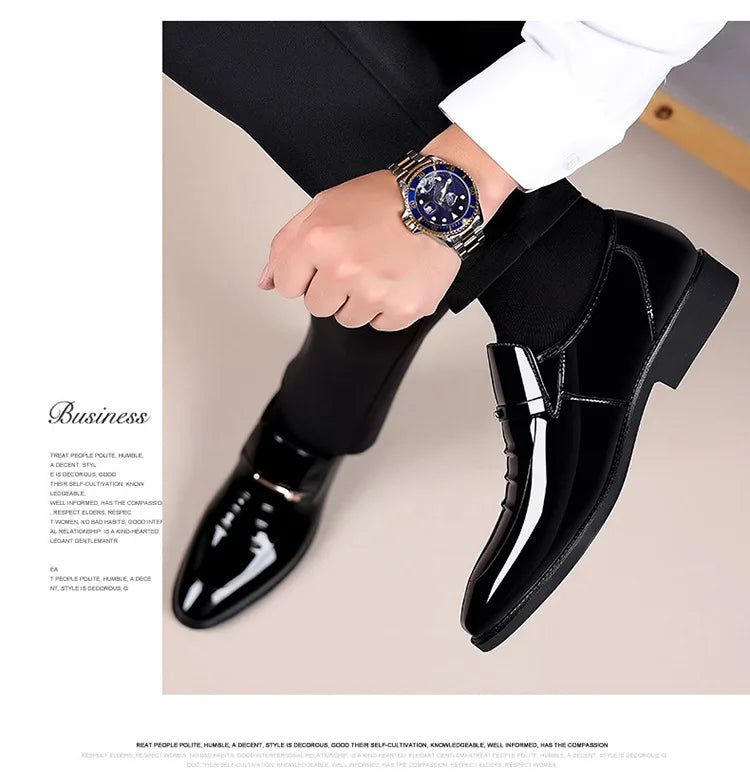 Patent Leather Shoes for Men Business Shoes Casual Point Toe Slip on Loafers for Men Luxury Party Wedding Plus Size Shoes2023