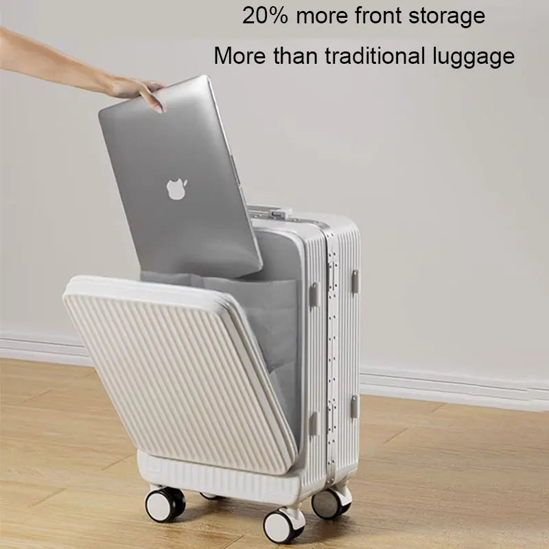 Front Opening Luggage 18" 28 inch Laptop Bag USB Cup Holder Unisex Travel Bag Boarding Suitcases on Wheels Password Trolley Case