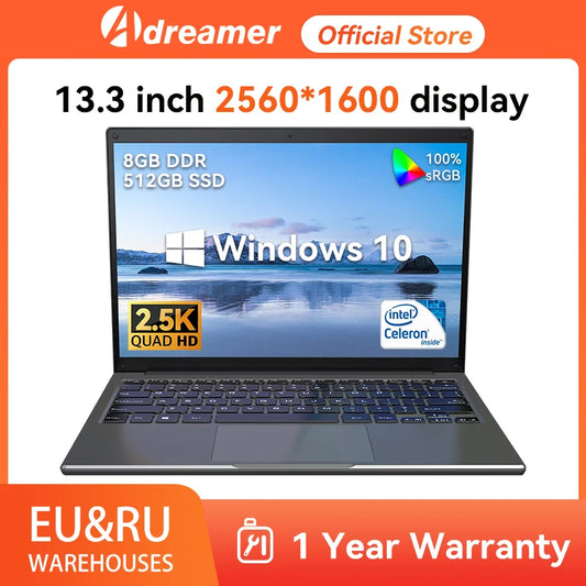 (Clearance)13.3 Inch Cheap Laptop With Intel CPU 2.5K FHD IPS 2.5K FHD Display Notebook Adreamer Laptop On Sale