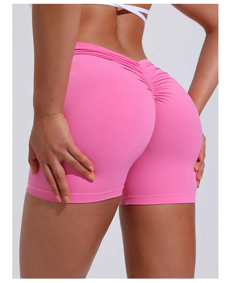 Yoga Shorts Women V Curve Sexy Gym Push Up Shorts Pleated Stretchy  Fitness Tights Cycling Shorts Activewear