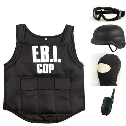 Children FBI SWAT Suits Cosplay Clothing Halloween Christmas Carnival Birthday Gift Mini Bulletproof Vest Helmet SWAT Suit