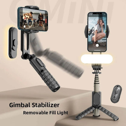 Handheld Gimbal Stabilizer Selfie Stick Tripod with Removable Fill Light Wireless Remote Portable Phone Stand Holder - MarvelouStoree