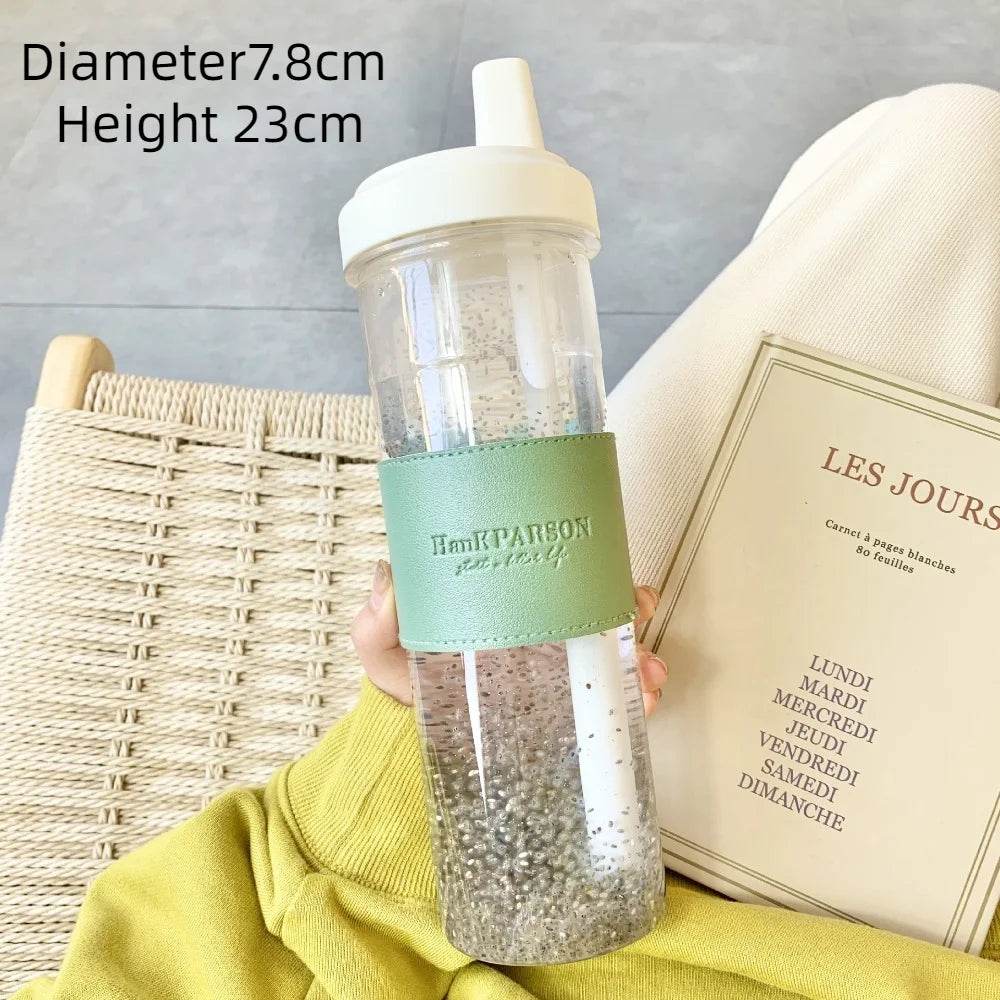 850ML Cute Pearl Milk Tea Straw Plastic Water Bottle with Cup Cover Women Large Capacity Juice Boba Milk Cup Drop-proof - MarvelouStoree