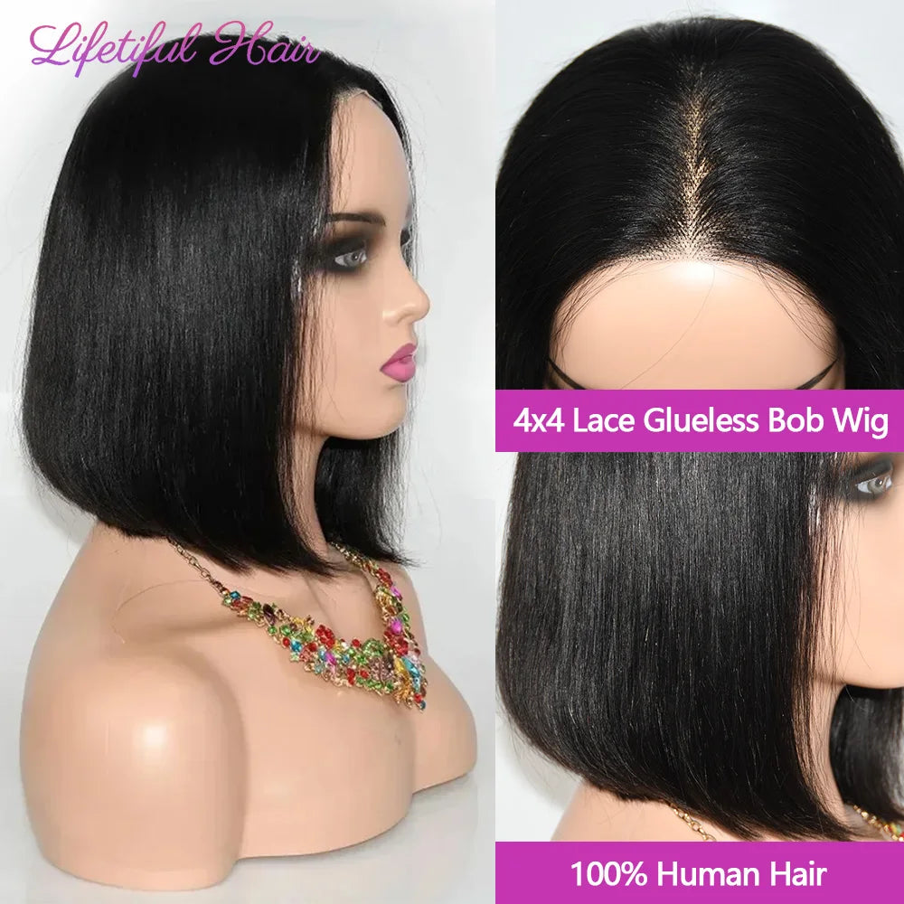 Glueless Bob Hair Wig Human Hair Ready To Wear Straight Transprent 4x4 Lace Closure Wigs For Women Glueless Wigs Human Hair