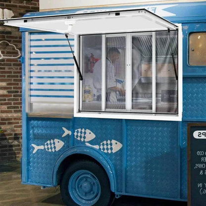 Concession Window 48'' x 30'', Aluminum Alloy Food Truck Service Window with 4 Horizontal Sliding Screen Windows & Awning Door & - MarvelouStoree