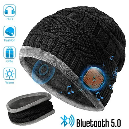 Microphone for Handsfree Call Outdoor Sport Cap Gifts  2in1 Winter Bluetooth 5.0 Headset Headband Warm Music Hat with Soft Scarf