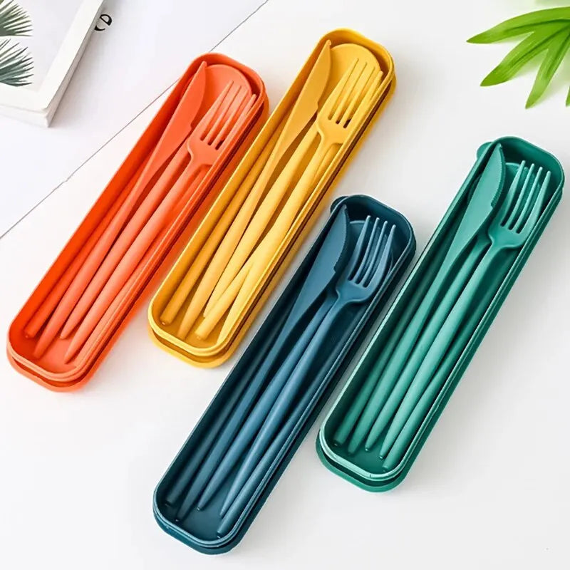 4-piece Portable Utensils, Healthy Eco-Friendly Wheat Straw Cutlery, Reusable Chopstick Fork Knife Spoon Set