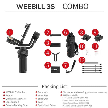 ZHIYUN Weebill 3S Stabilizer 3-Axis Handheld Gimbal for Sony For Canon for Panasonic for Nikon DSLR Mirrorless Cameras