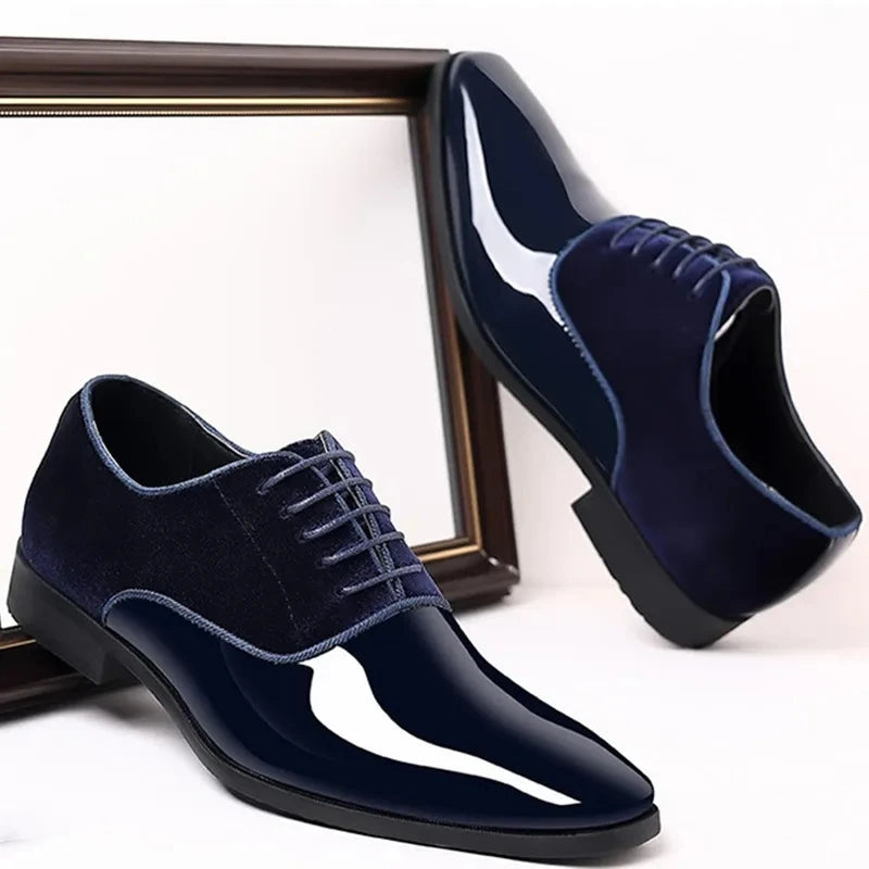 Black PU Patent Leather Shoes for Men Casual Business Shoes Lace Up Formal Office Work Shoes for Male Party Wedding Oxfords