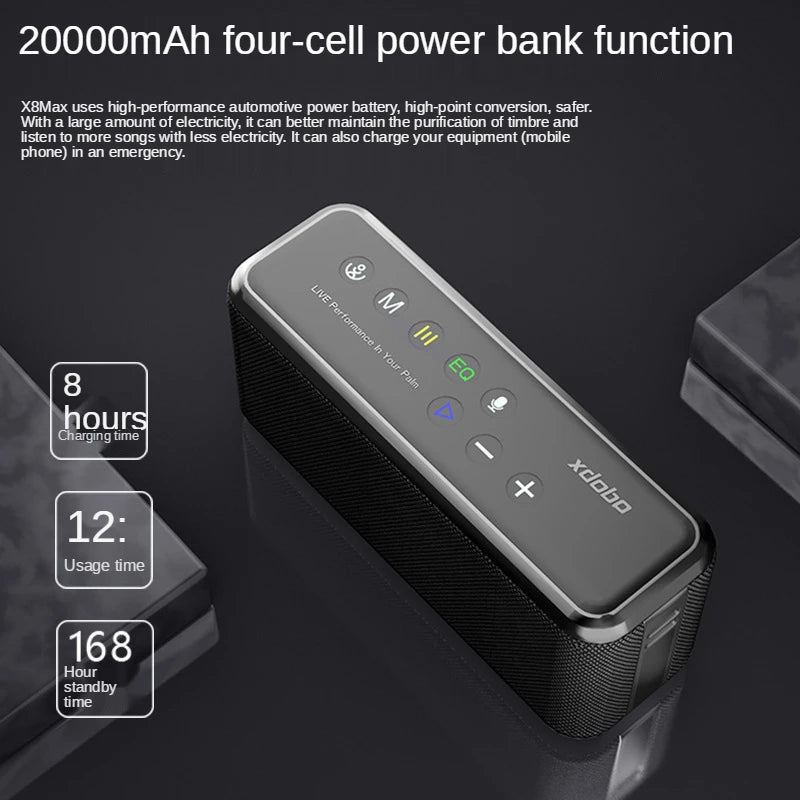 Super Power XDOBO X8 Max 100W Portable Wireless Speaker TWS Subwoofer Support USB/TF/AUX 20000mAh Four-cell Power Bank Function