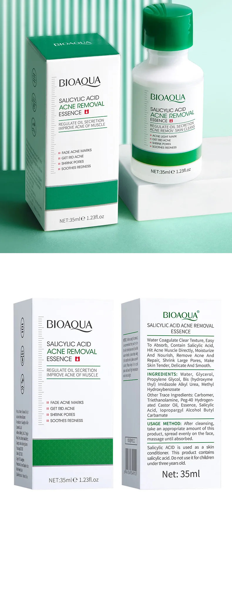 BIOAQUA Salicylic Acid Acne Removing Essence Face Serum skincare Moisturizing Repairing Acne Treatment Facial Serum Skin Care