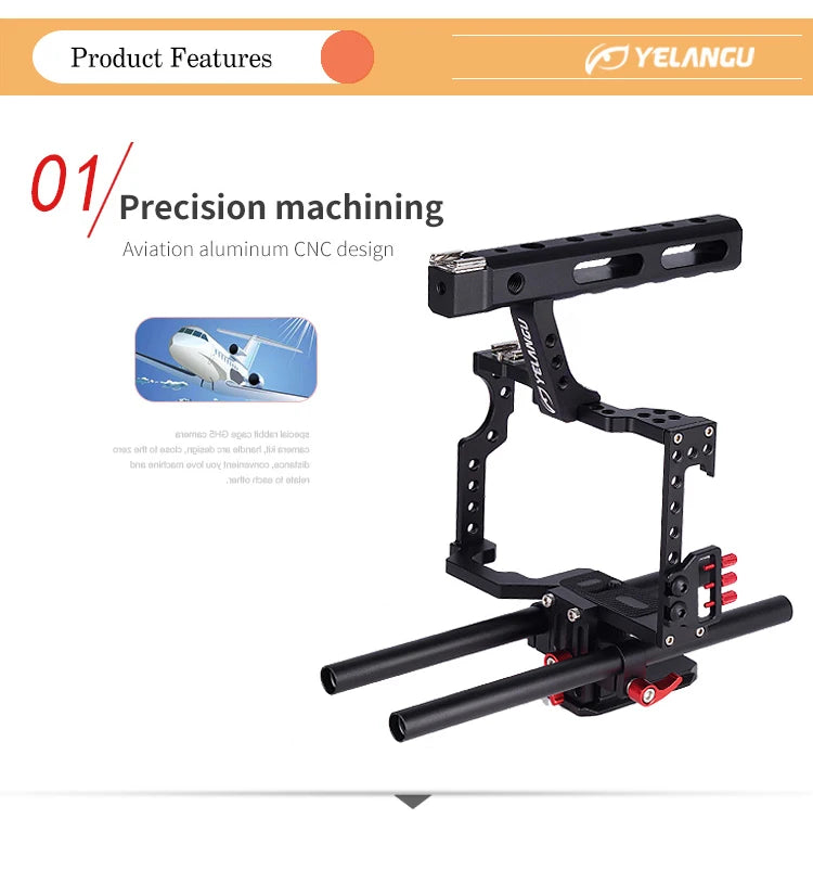 YELANGU Camera Cage Rig Kit for Sony A7S A7 A7R A72 A7RII A7SII A6000 A6500 A6300 with Dual Cold Shoe  Mounts 1/4 Inch Threads