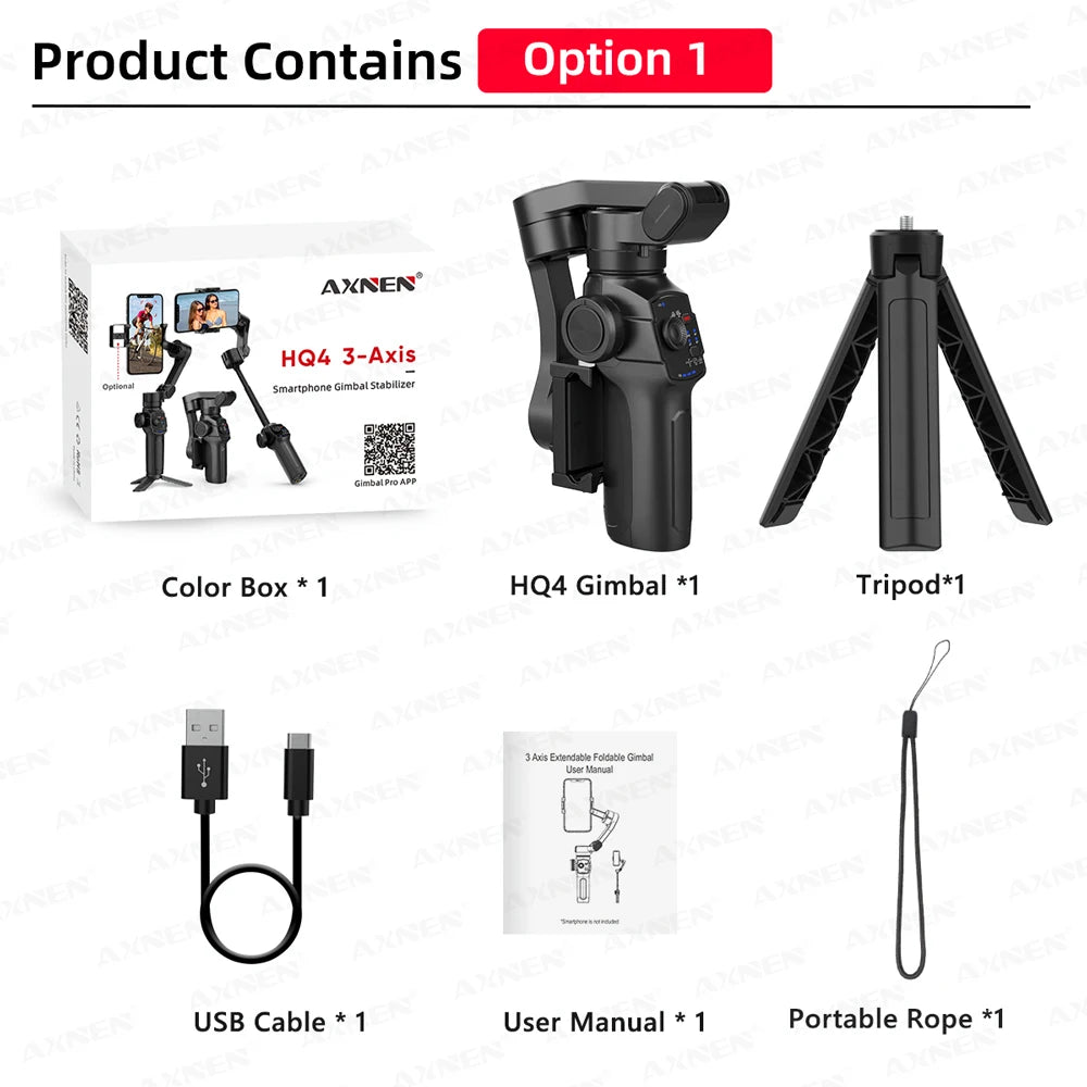 3-Axis Gimbal Stabilizer for Smartphone, Built-In Extension Rod,Portable and Foldable, for iPhone Android Phone Vlog Live Video