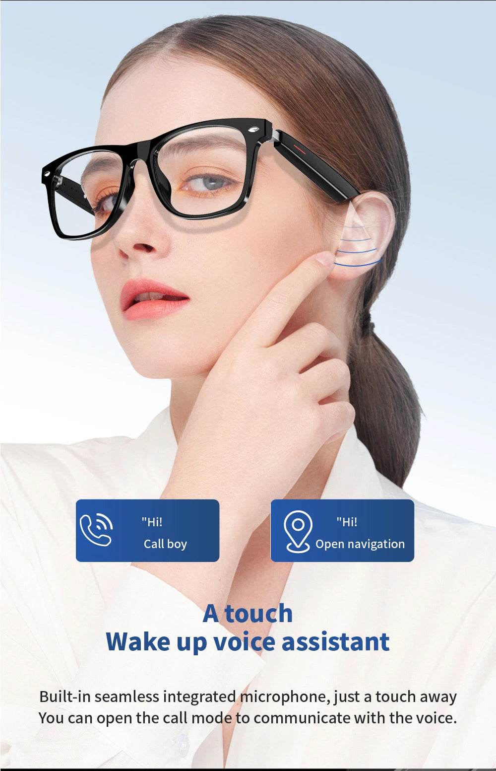 2 In 1 Headset Smart Glasses Blue Tooth Audio Call AI Voice Noise Reduction Music Eyewear Waterproof Speaker Mics Calls Eyeglass - MarvelouStoree