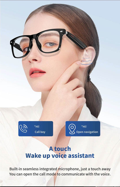 2 In 1 Headset Smart Glasses Blue Tooth Audio Call AI Voice Noise Reduction Music Eyewear Waterproof Speaker Mics Calls Eyeglass - MarvelouStoree