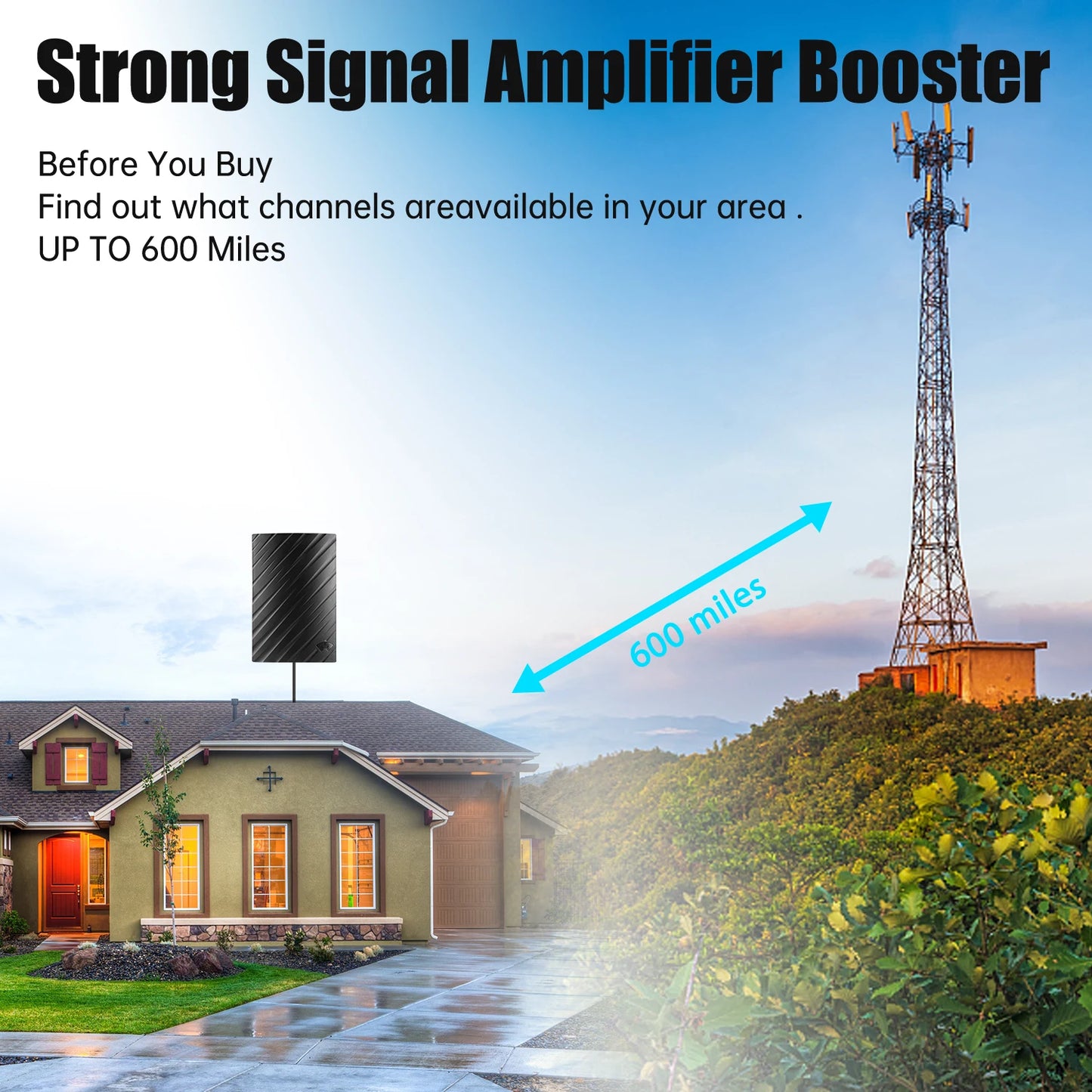 6000 Miles Outdoor Digital TV Antenna 35dBi Long Range Signal Amplifier 4K 1080P Free HDTV Channel for ATSC DVB-T DMB-T ISDB-T