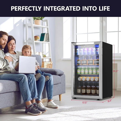 Beverage Refrigerator Cooler - 126 Can Mini Fridge with Glass Door Freestanding for Soda Beer or Wine, Beverage Cooler for Home,