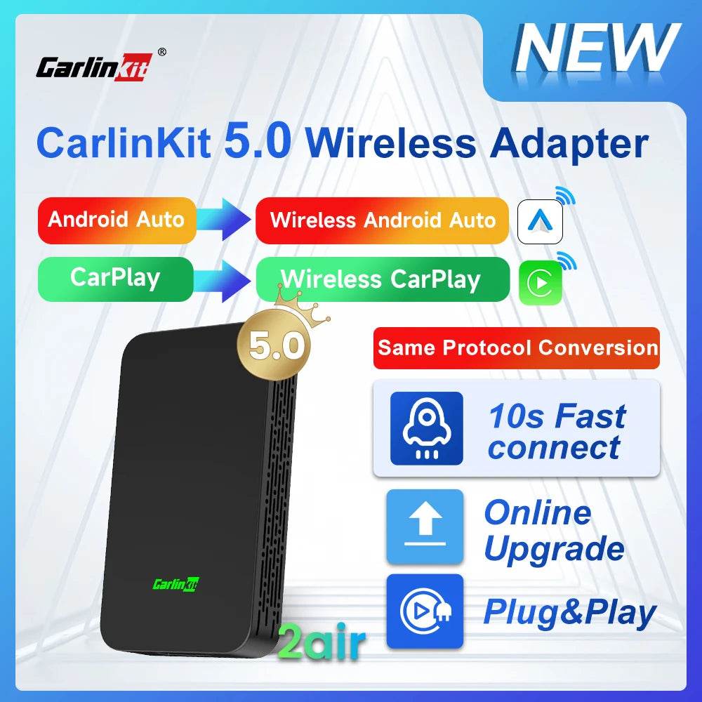 2air CarlinKit 5.0 Wireless CarPlay Wireless Android Auto Box 2.4G & 5.8Ghz WiFi BT Auto Connect Plug&Play For Wired AA CP Cars - MarvelouStoree