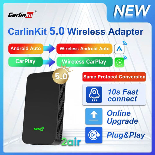 2air CarlinKit 5.0 Wireless CarPlay Wireless Android Auto Box 2.4G & 5.8Ghz WiFi BT Auto Connect Plug&Play For Wired AA CP Cars - MarvelouStoree