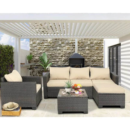 Q6 pieces set outdoor sectional wicker furniture patio couch with Ottoman for lawn, balcony, garden - MarvelouStoree