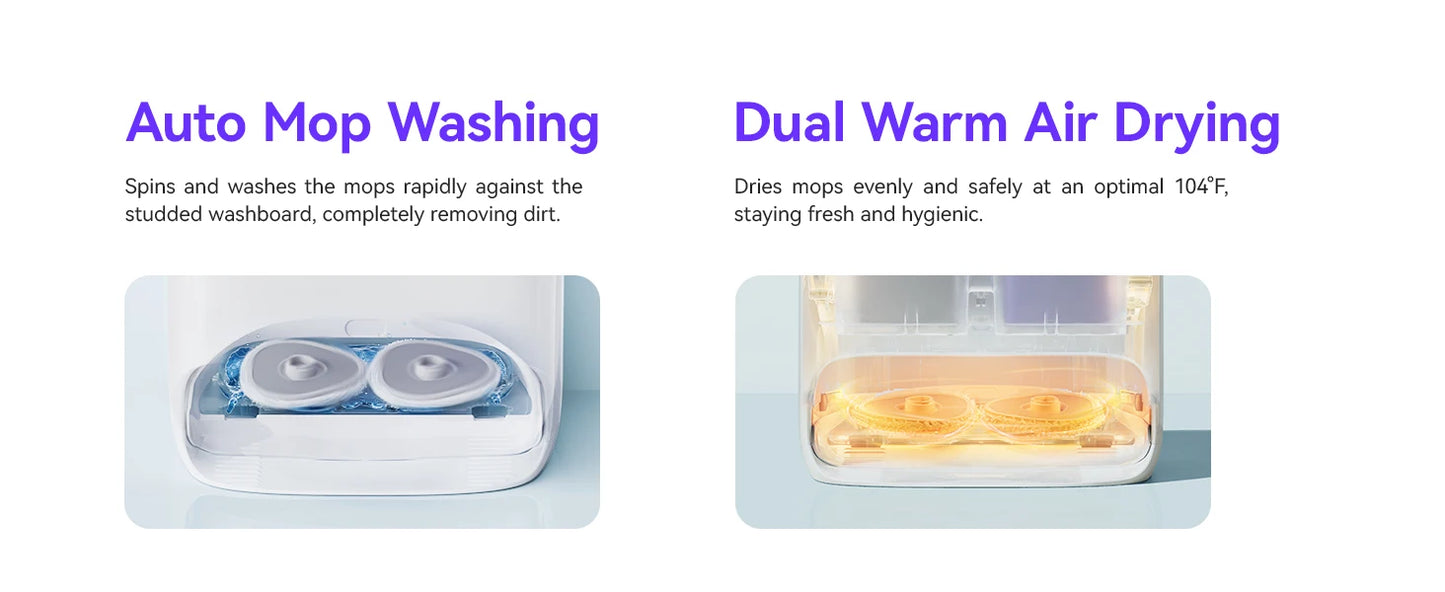 Freo Robot Vacuum and Mop Comb, Washing & Drying, Dirt Sense Ultra Clean, Auto Add Cleaner, LCD Display, Smart Swing, Arc