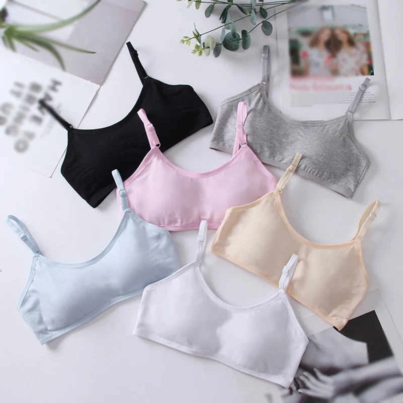 4pcs/set Teenage Girls Small Bras 10-16T Young Children Underwears Student Girls Solid Color Kid Sports Training Bra Padded Vest