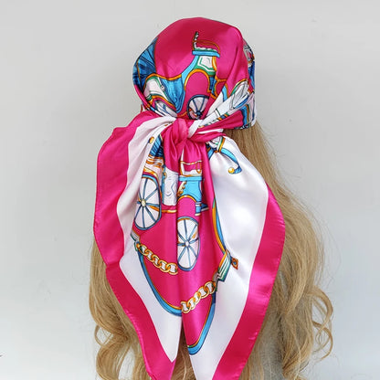 new 90*90cm fashion Silk Scarf Scarftop Headwraps Women Vintage Four Seasons Hair Scarve Hijab Foulard Bandana Femme Headscarf