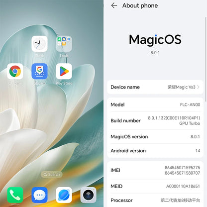 NEW Honor Magic Vs3 Smart Phone Android 14.0 OTA Update Snapdragon 8 Gen 3 Google Play Store 7.92" Folded 66W Charge 50.0MP