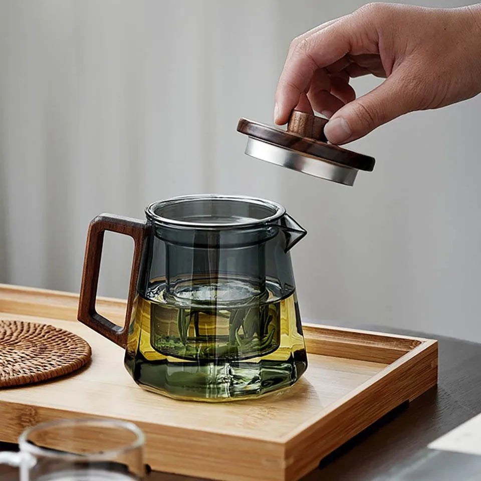 Heat Resistan Glass Wooden Handle Tea Sets Puer Kettle Coffee Pot Gas Stove Electric Pottery Stove To Boil Teapot 800ML