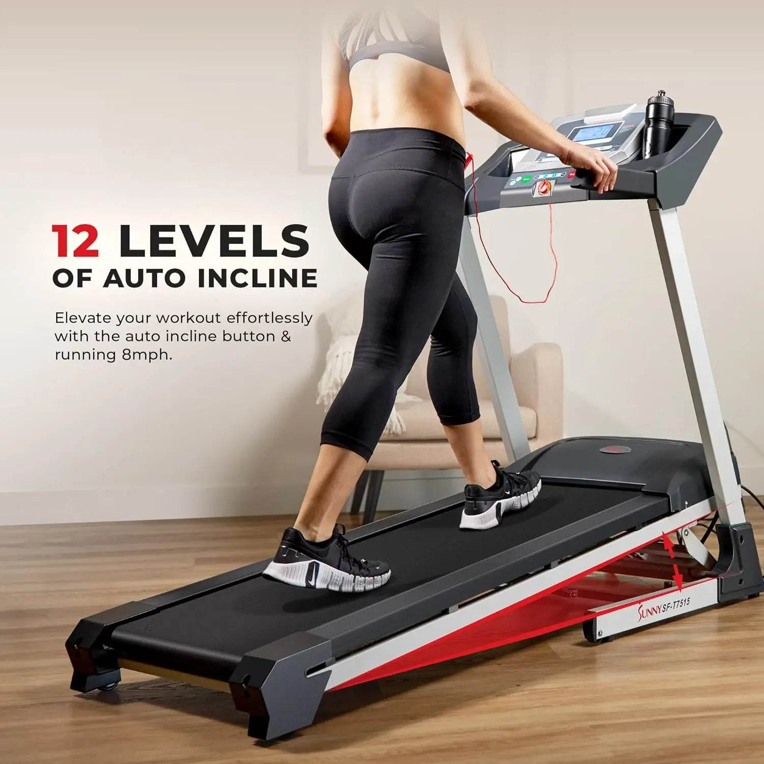 Sunny Health & Fitness Premium Foldable Treadmill for Home, Running or Walking Auto Incline, Shock Absorption, Digital Display - MarvelouStoree