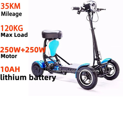 Foldable Mobility Scooter Adults Portable Electric Scooter 500W36V15AH Leisure Tricycle Mini Small Parent-child 4 Wheel Elderly