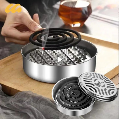 Stainless Steel Chassis Ash Tray With Cover Round Multifunctional Mosquito Coil Holder Sawtooth Mesh Bracket Incense Burner Box